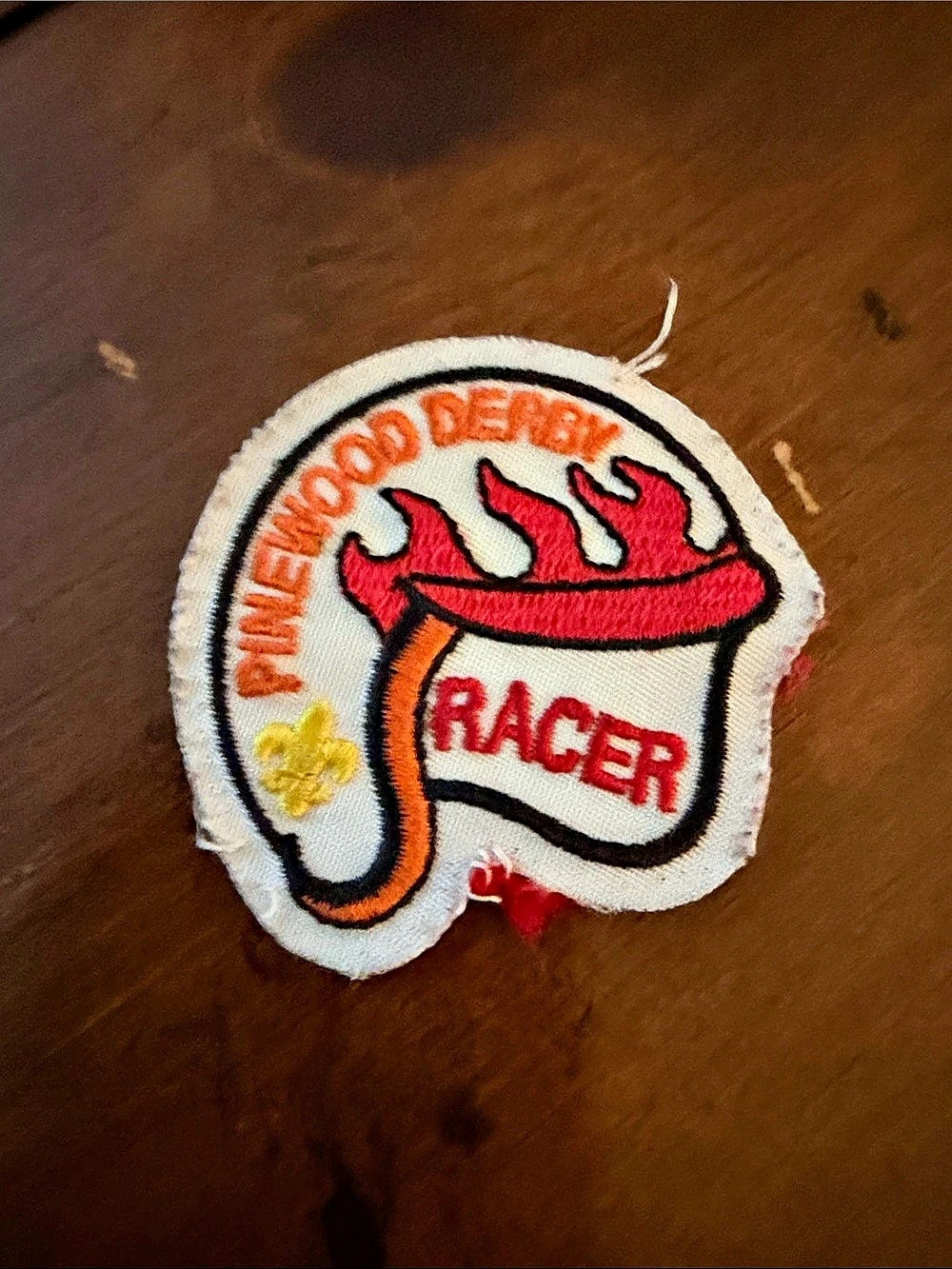 Boy Scouts of America Pinewood Derby Racer Embroidered Patch Red & White